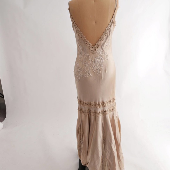 silk beaded evening dress|sue wong nocturne champagne full-length gown mermaid M - Picture 4 of 6